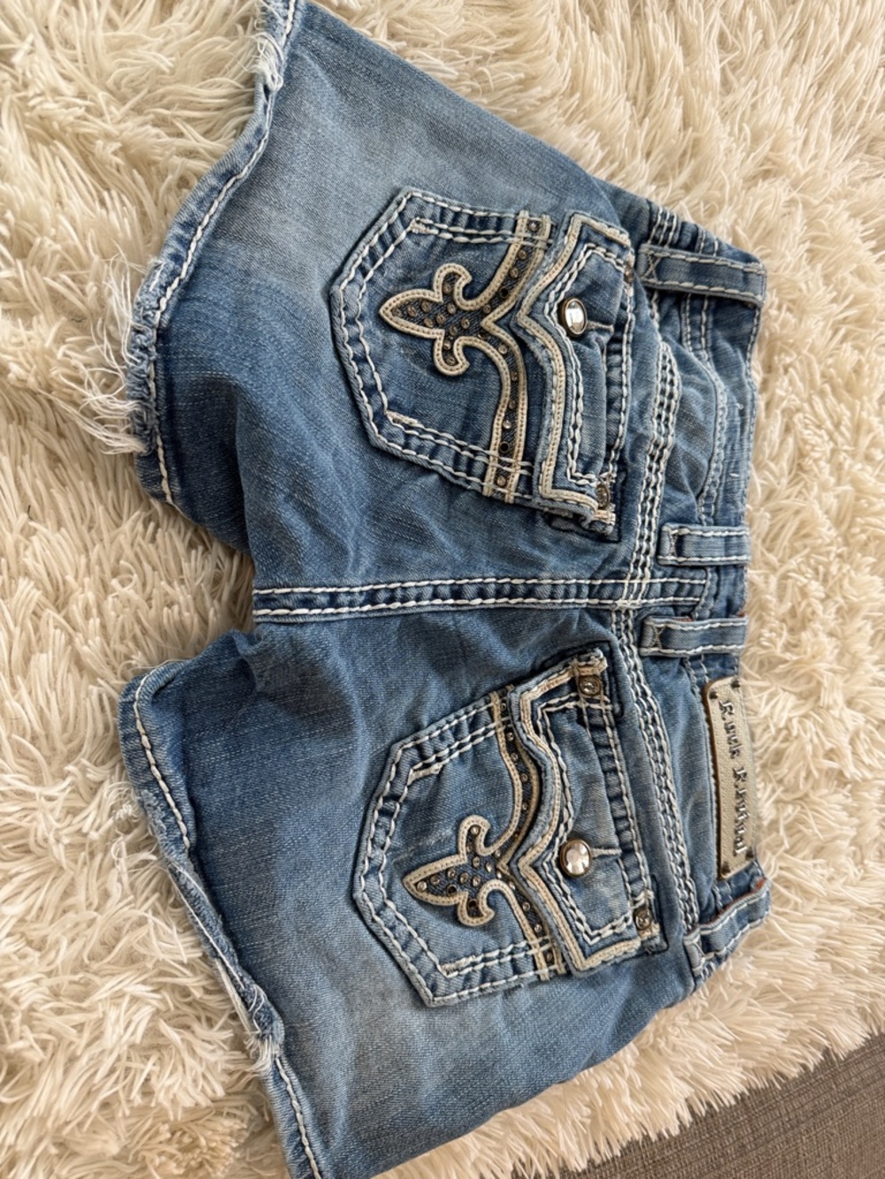 Rock Revival KAI Light Blue Embroidered Denim Jean Shorts Size 27